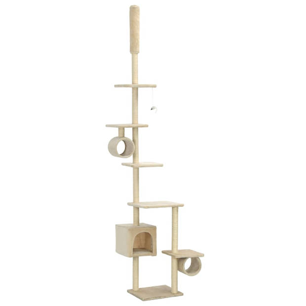 The Living Store Kattenboom Beige - 70 x 58 x 260 cm - Met huisje - tunnels - krabpalen en platformen