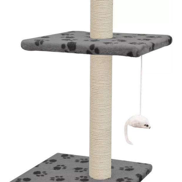 The Living Store Kattenboom - grijs met potenprint - 70 x 58 x 260 cm - met huisje - tunnels en krabpalen