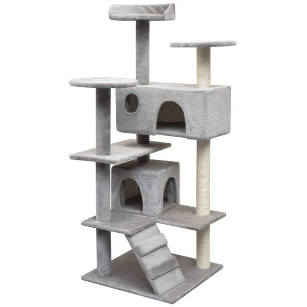 The Living Store Kattenboom - Grijs - 67x67x125 cm - Houten frame met sisal touw en zachte pluche