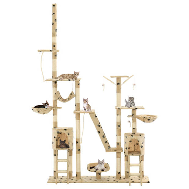 The Living Store Kattenboom - Multifunctioneel kattenspeelhuis - 147x35x(230 - 250)cm - Beige