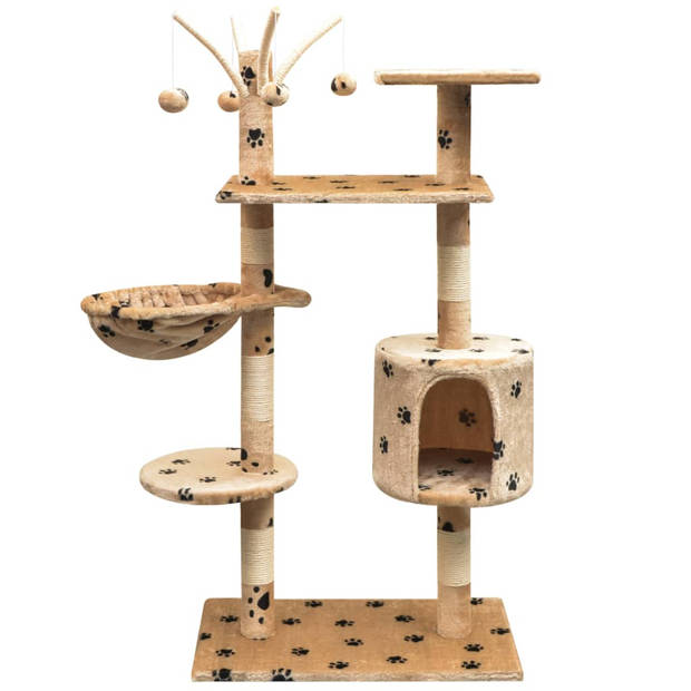 The Living Store Kattenboom - Beige - 96x35x125 cm - Met huisje - hangmat - krabpalen en speeltjes