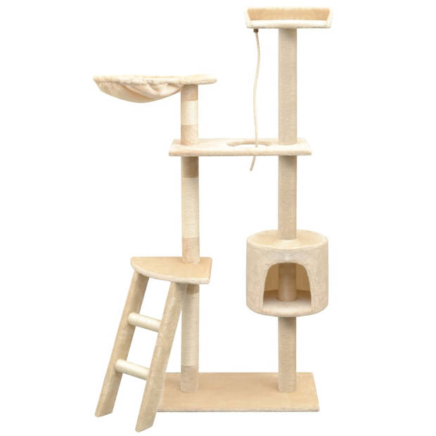The Living Store Kattenboom - Beige - 97 x 40 x 150 cm - Met ladder - huisje - hangmat - krabpalen en platformen