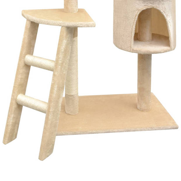 The Living Store Kattenboom - Beige - 97 x 40 x 150 cm - Met ladder - huisje - hangmat - krabpalen en platformen