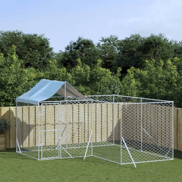 The Living Store Kennel Outdoor - 4x4x2.5m - Staal/Polyetheen - Beschermend dak - Afsluitbare deur