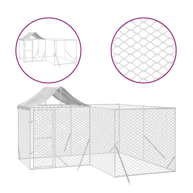 The Living Store Kennel Outdoor - 4x4x2.5m - Staal/Polyetheen - Beschermend dak - Afsluitbare deur