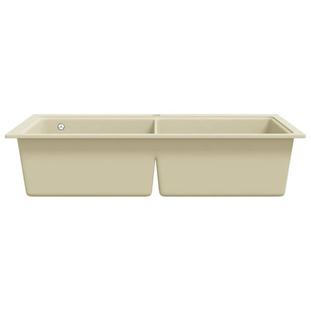 The Living Store Granieten Keukengootsteen - Dubbele Bakken - Extra Diep - 860 x 510 mm - Beige