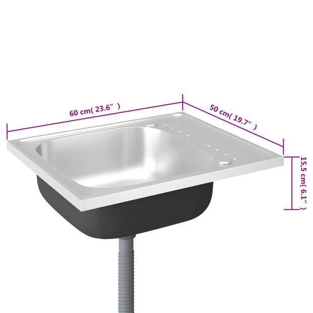 The Living Store Keukenspoelbak - RVS - 500 x 600 x 155 mm - 400 x 400 mm - 150 mm