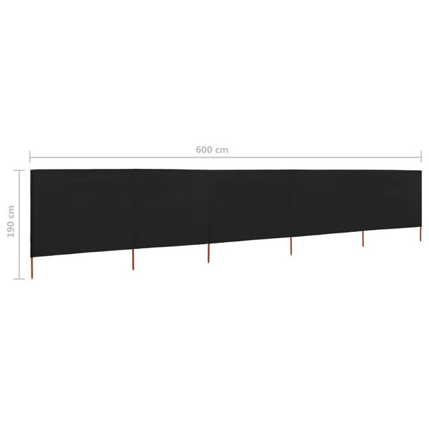 vidaXL Windscherm 5-panelen 600x160 cm stof zwart