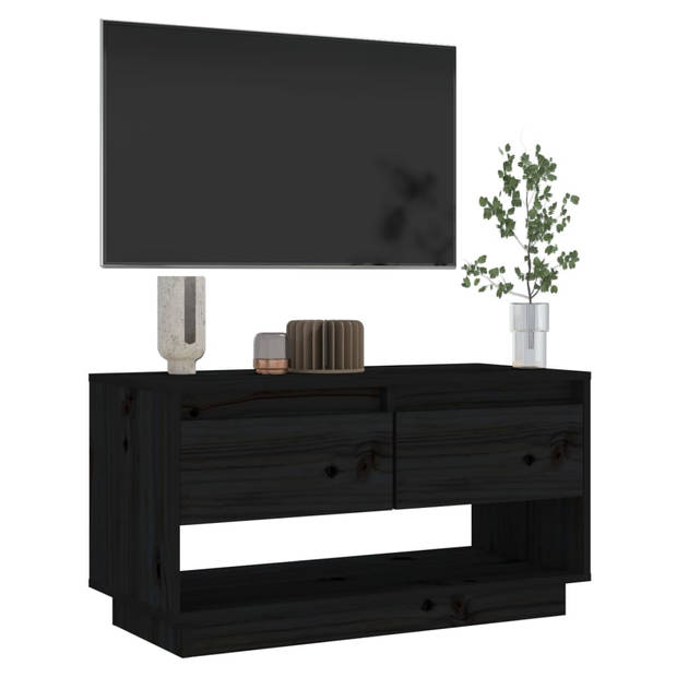 The Living Store Zwevend TV-meubel - 74 x 34 x 40 cm - Massief Grenenhout - Zwart