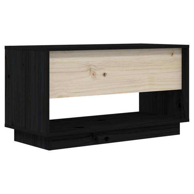 The Living Store Zwevend TV-meubel - 74 x 34 x 40 cm - Massief Grenenhout - Zwart