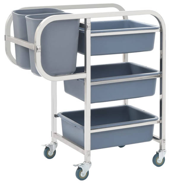 The Living Store Trolley Opbergwagen - Kunststof Bakken - Roestvrij Staal - 82x43.5x93 cm