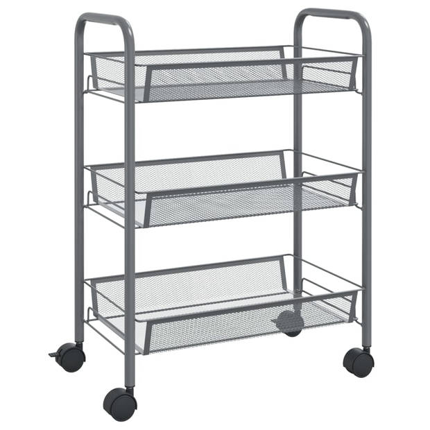 The Living Store Huishoudelijke Trolley - Grijs - 46 x 26 x 64 cm - IJzeren constructie