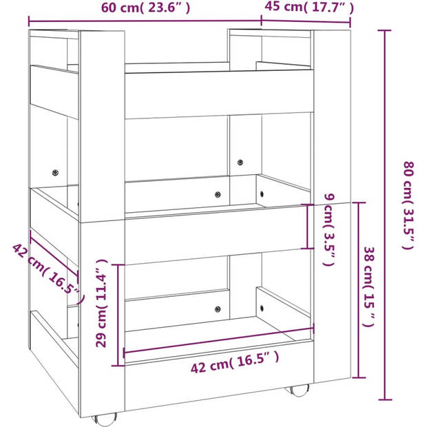 The Living Store Keukentrolley - Groentetrolley - 60 x 45 x 80 cm - Duurzaam bewerkt hout