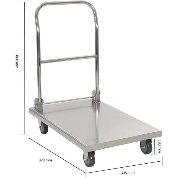 The Living Store Platformwagen RVS - 82x53x86 cm - 200 kg Draagvermogen