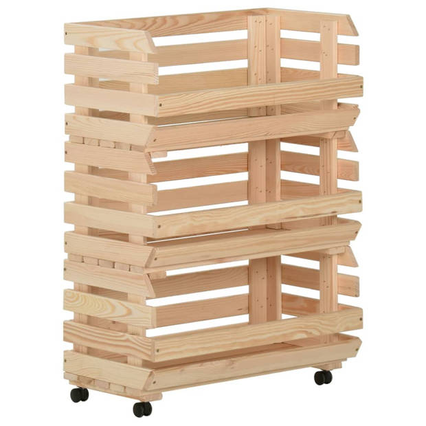 The Living Store Keukentrolley Hout - 57 x 30 x 80 cm - Opbergtrolley met 3 vakken en zwenkwielen