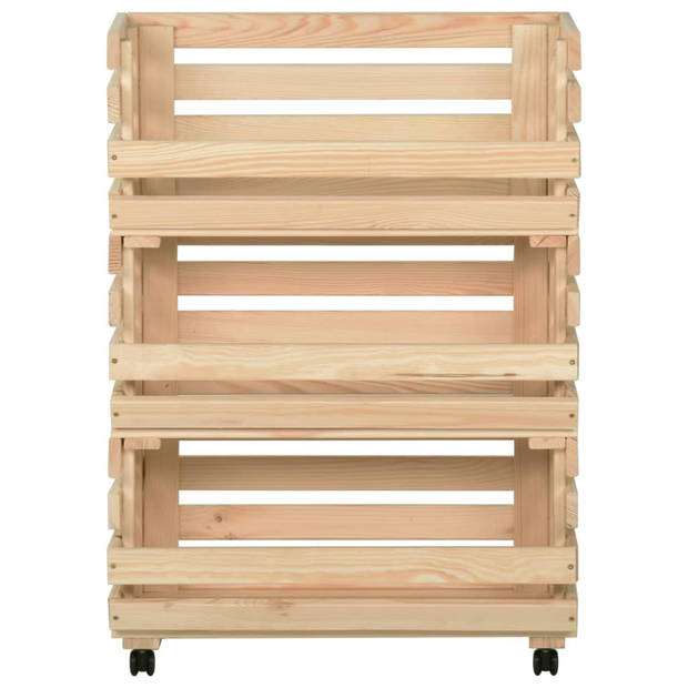 The Living Store Keukentrolley Hout - 57 x 30 x 80 cm - Opbergtrolley met 3 vakken en zwenkwielen