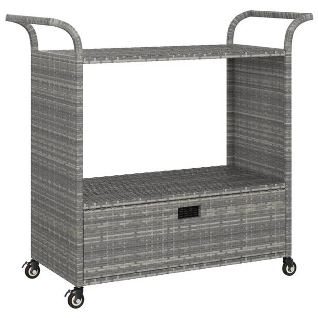 The Living Store Barwagen Poly Rattan - 100 x 45 x 97 cm - Grijs