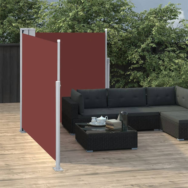 The Living Store Tuinscherm Retractable Double 170 x 0-600 cm - Uv- en Waterbestendig - Bruine Stof/Grijs Stalen Frame