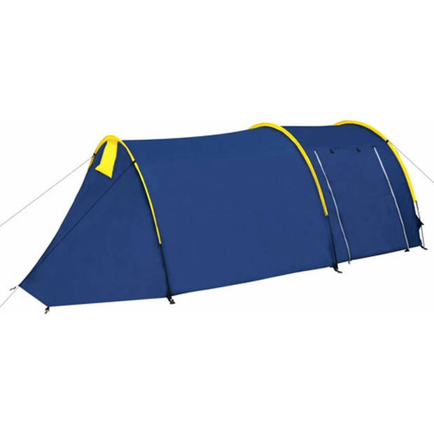 The Living Store Kampeertent - Grote - 4-persoons tent - Marine Blauw/Geel - 395x180x110 cm - Ademend materiaal