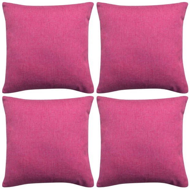 The Living Store Kussenhoezenset Linnen Look - 80 x 80 cm - Roze - Ritssluiting