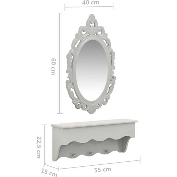 The Living Store Wandschapset - Grijs - 55 x 15 x 22.5 cm - Met 3 haakjes - MDF en glas