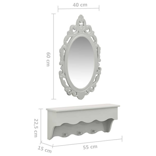 The Living Store Wandschapset - Grijs - 55 x 15 x 22.5 cm - Met 3 haakjes - MDF en glas