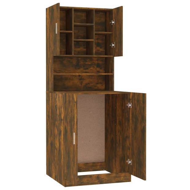 The Living Store Wasmachinekast - Gerookt eiken - Bewerkt hout - 71x71.5x181.5cm - 10 vakken