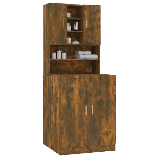 The Living Store Wasmachinekast - Gerookt eiken - Bewerkt hout - 71x71.5x181.5cm - 10 vakken