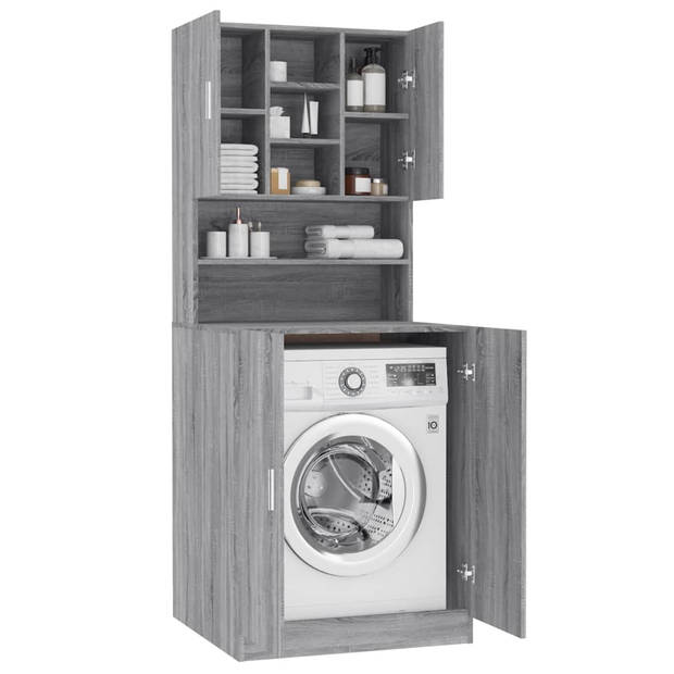 The Living Store Wasmachinekast - Modern Design - Badkamermeubel - 71 x 71.5 x 181.5 cm - Grijs Sonoma Eiken