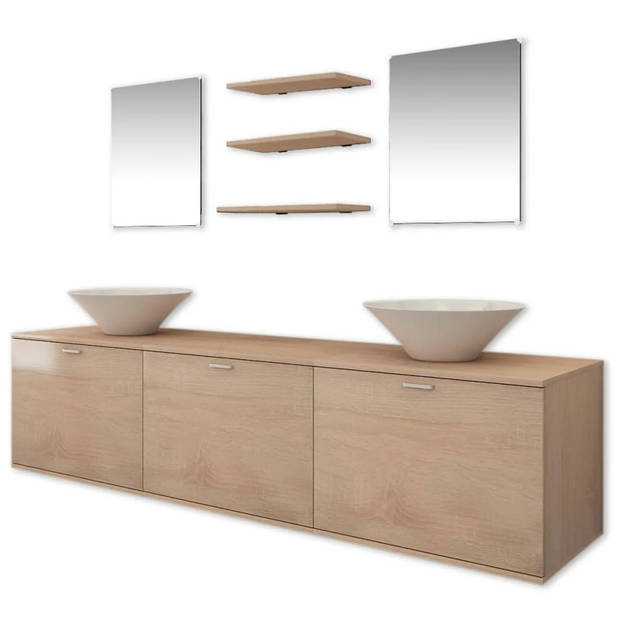 The Living Store Badkamermeubel 180 x 45 x 45 cm - Beige - Keramieken Wasbak - Zilveren Kraan