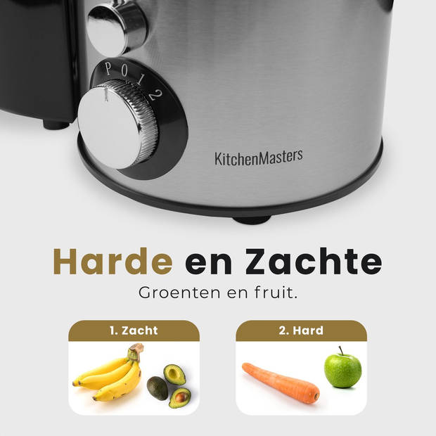 KitchenMasters Sapcentrifuge voor Groenten & Fruit - Juicer met Pulpcontainer - 3 snelheden - 800 Watt