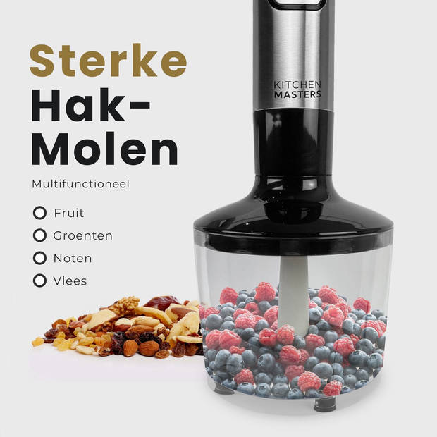 KitchenMasters Staafmixer Set - Hakmolen, Garde & Melkopschuimer - Mixer 5-in-1 - 1000W - 7 snelheden