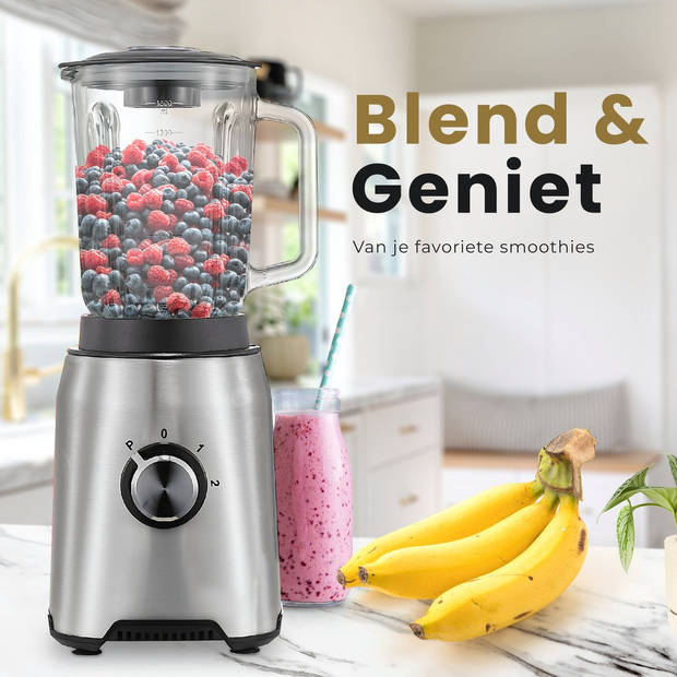 KitchenMasters Smoothie Blender met Glazen Kan - 1,5 Liter - 1200 Watt - Smoothie Maker