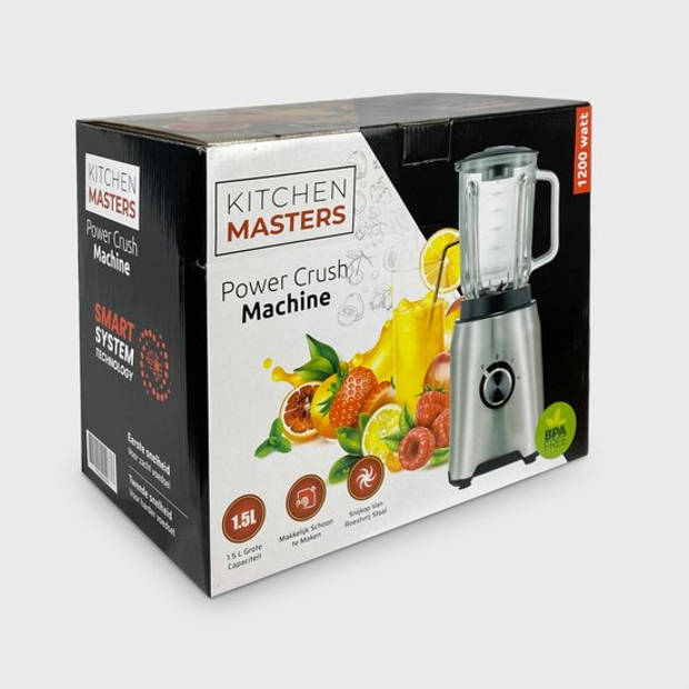 KitchenMasters Smoothie Blender met Glazen Kan - 1,5 Liter - 1200 Watt - Smoothie Maker