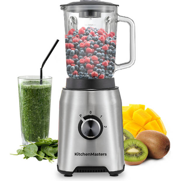 KitchenMasters Smoothie Blender met Glazen Kan - 1,5 Liter - 1200 Watt - Smoothie Maker