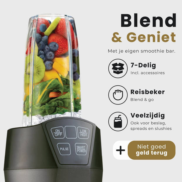 Smoothie Blender 1000 Watt met 2 Mixbekers - Touchpad - Krachtige Blender To Go - IJscrusher - Smoothie Maker