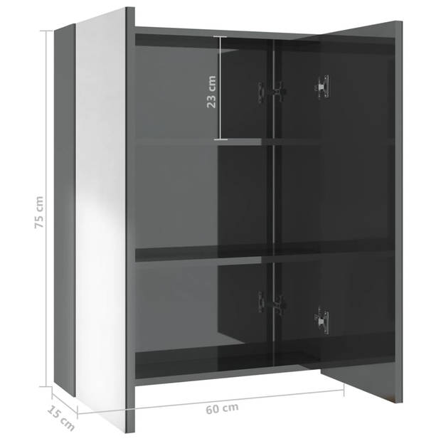 vidaXL Badkamerkast met spiegel 60x15x75 cm MDF glanzend grijs