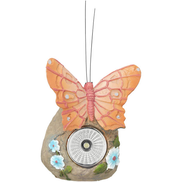 Solarlamp vlinder op steen - 4 assorti