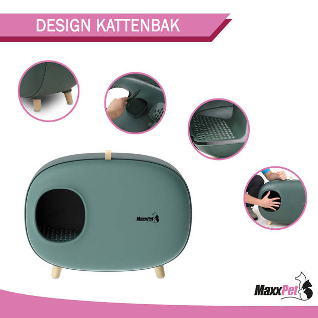 MaxxPet Kattenbak - Kattenhuisje incl. lade - 60 x 38 x 45cm - Groen