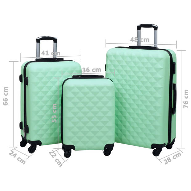 The Living Store Rolkofferset - 3-delige set - ABS - Mint - 55x36x22 cm / 66x41x24 cm / 76x48x28 cm