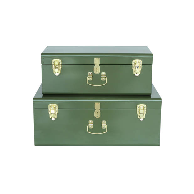 Oliva's - Opbergkist - Opbergdoos - Speelgoedkist - Metalen koffers - Set van 2 grote metalen kisten - Groen