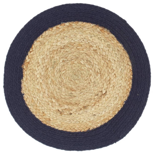 The Living Store Placemats - Handgemaakte Jute en Katoenen Tafelplacemats - 38 cm Diameter - Naturel en Marineblauw