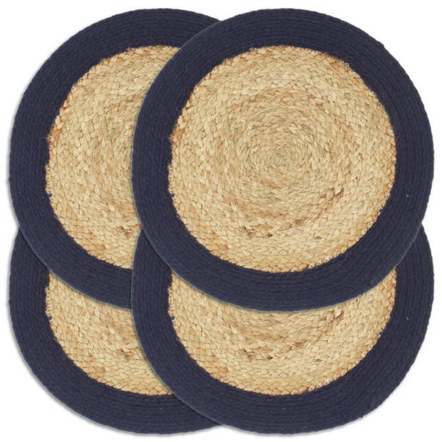 The Living Store Placemats Handgeweven Jute/Katoen - Ø38 cm - Natuur/Marine - Set van 4