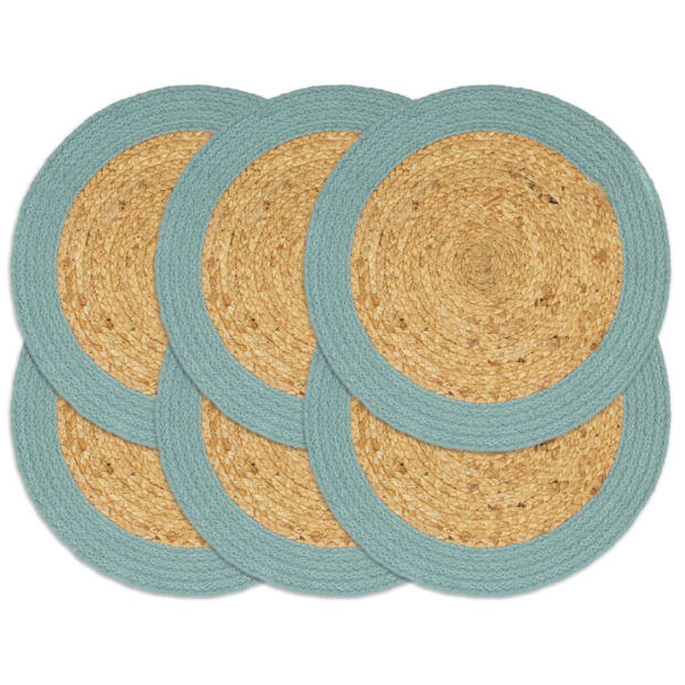 The Living Store Placemats - Handgeweven - 38 cm diameter - Natuur - Groen - Set van 6