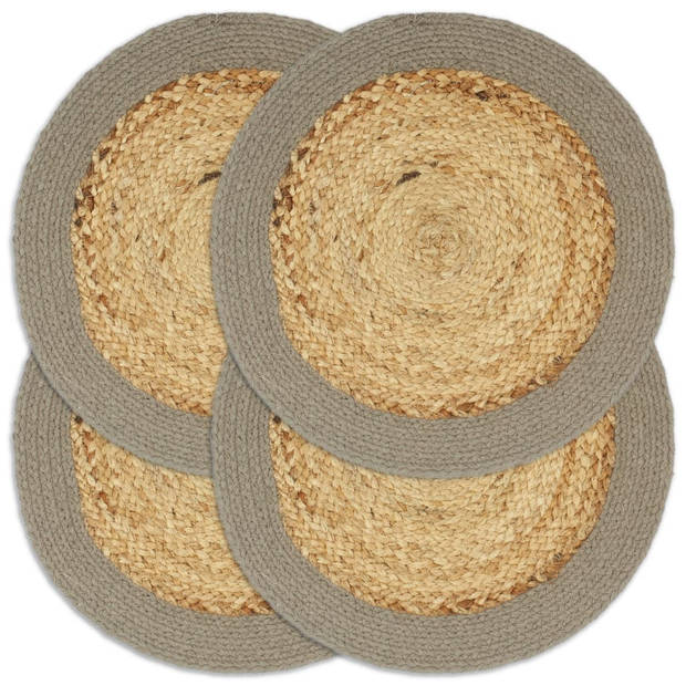 The Living Store Handgeweven Placemats - 38 cm - Naturel/Grijs - Katoen/Jute