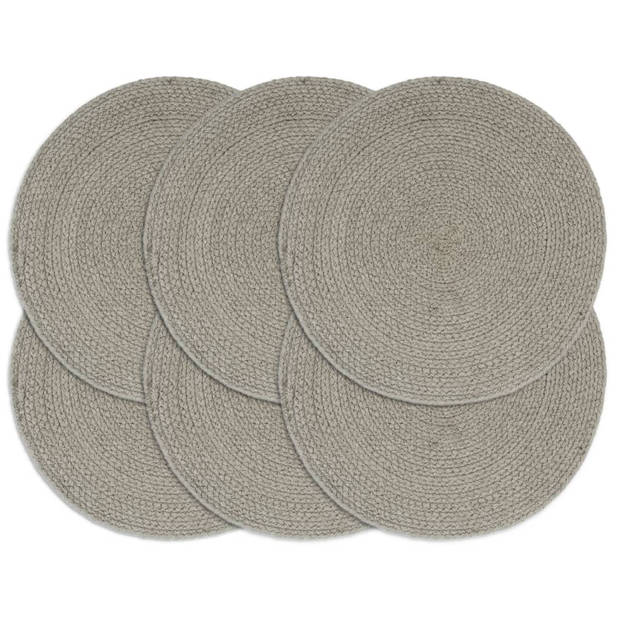 The Living Store Handgeweven Placemats - Katoen - 38 cm - Grijs - Set van 6