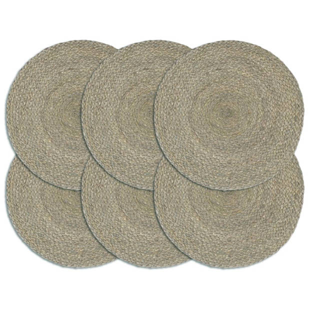 The Living Store Placemats Jute - 38 cm Grijs - Set van 6