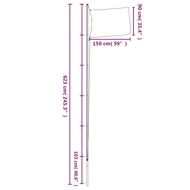 The Living Store Spaanse vlaggenmast - 6.23 m - Duurzaam polyester - Verstelbare lengte - Stabiel frame