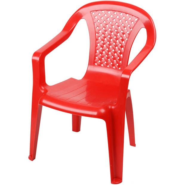 Sunnydays Kinderstoel - 4x - rood - kunststof - buiten/binnen - L37 x B35 x H52 cm - tuinstoelen - Kinderstoelen