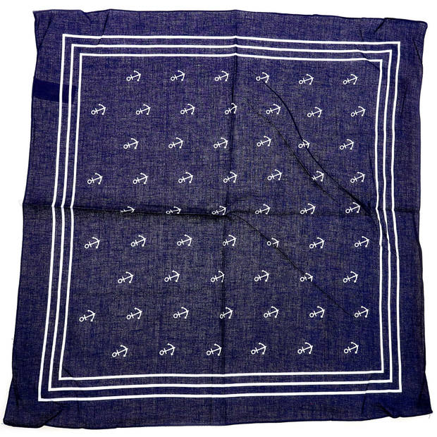 Matroos/kapitein/piraten zakdoek - blauw - met ankers patroon - 55 x 55 cm - Verkleedattributen